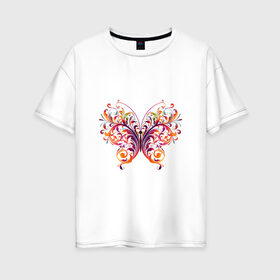 Женская футболка хлопок Oversize с принтом Бабочка в Тюмени, 100% хлопок | свободный крой, круглый ворот, спущенный рукав, длина до линии бедер
 | листья | растительный | узор