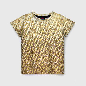 Детская футболка 3D с принтом Золото в Тюмени, 100% гипоаллергенный полиэфир | прямой крой, круглый вырез горловины, длина до линии бедер, чуть спущенное плечо, ткань немного тянется | Тематика изображения на принте: пайетки | текстура | чешуя
