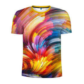 Мужская футболка 3D спортивная с принтом Яркие краски в Тюмени, 100% полиэстер с улучшенными характеристиками | приталенный силуэт, круглая горловина, широкие плечи, сужается к линии бедра | 2017 | классно | красиво | мазки | радуга | фестиваль красок | холи | яркие краски