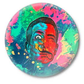 Значок с принтом Сальвадор Дали в Тюмени,  металл | круглая форма, металлическая застежка в виде булавки | Тематика изображения на принте: арт | брызги | живопись | знаменитая личность | краски | сальвадор дали | яркие