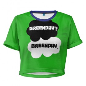 Женская футболка 3D укороченная с принтом Green day в Тюмени, 100% полиэстер | круглая горловина, длина футболки до линии талии, рукава с отворотами | green day | грин дей | зеленый день