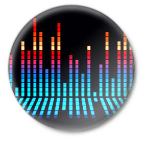 Значок с принтом Эквалайзер неон в Тюмени,  металл | круглая форма, металлическая застежка в виде булавки | музыка | полосы | разноцветный | яркий