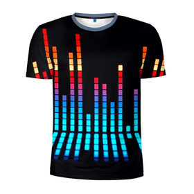 Мужская футболка 3D спортивная с принтом Эквалайзер неон в Тюмени, 100% полиэстер с улучшенными характеристиками | приталенный силуэт, круглая горловина, широкие плечи, сужается к линии бедра | музыка | полосы | разноцветный | яркий