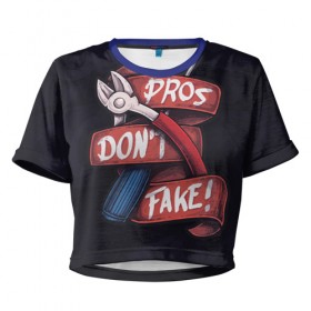 Женская футболка 3D укороченная с принтом Don`t Fake в Тюмени, 100% полиэстер | круглая горловина, длина футболки до линии талии, рукава с отворотами | counter strike | cs | defuse | fake | фейк | щипцы