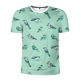 Мужская футболка 3D спортивная с принтом Птица-синица в Тюмени, 100% полиэстер с улучшенными характеристиками | приталенный силуэт, круглая горловина, широкие плечи, сужается к линии бедра | бирюза | паттерн | птахи | птички