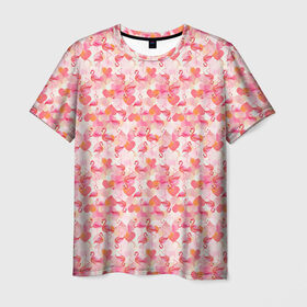 Мужская футболка 3D с принтом Розовый фламинго в Тюмени, 100% полиэфир | прямой крой, круглый вырез горловины, длина до линии бедер | Тематика изображения на принте: камуфляж | паттерн | птицы | розовый