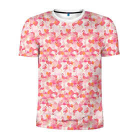 Мужская футболка 3D спортивная с принтом Розовый фламинго в Тюмени, 100% полиэстер с улучшенными характеристиками | приталенный силуэт, круглая горловина, широкие плечи, сужается к линии бедра | камуфляж | паттерн | птицы | розовый