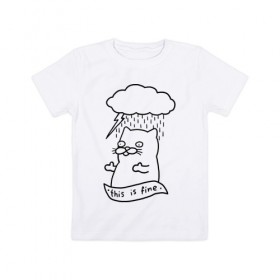 Детская футболка хлопок с принтом its fine в Тюмени, 100% хлопок | круглый вырез горловины, полуприлегающий силуэт, длина до линии бедер | cat | rain | tmblr | tumblr