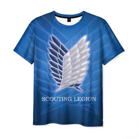 Мужская футболка 3D с принтом Scouting Legion в Тюмени, 100% полиэфир | прямой крой, круглый вырез горловины, длина до линии бедер | Тематика изображения на принте: attack on titan | wings | атака титанов | крылья свободы
