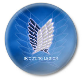Значок с принтом Scouting Legion в Тюмени,  металл | круглая форма, металлическая застежка в виде булавки | attack on titan | wings | атака титанов | крылья свободы