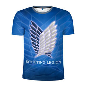 Мужская футболка 3D спортивная с принтом Scouting Legion в Тюмени, 100% полиэстер с улучшенными характеристиками | приталенный силуэт, круглая горловина, широкие плечи, сужается к линии бедра | attack on titan | wings | атака титанов | крылья свободы