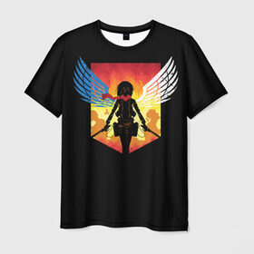 Мужская футболка 3D с принтом Атака Титанов в Тюмени, 100% полиэфир | прямой крой, круглый вырез горловины, длина до линии бедер | attack on titan | wings | атака титанов | крылья свободы | микаса