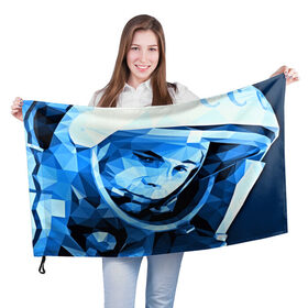 Флаг 3D с принтом Гагарин в Тюмени, 100% полиэстер | плотность ткани — 95 г/м2, размер — 67 х 109 см. Принт наносится с одной стороны | 3d | арт | гагарин | другие | космонавт | космонавтики | космос | полигоны | прикольные | текстуры | яркие