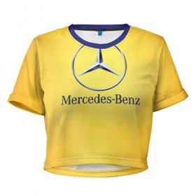 Женская футболка 3D укороченная с принтом Yellow Benz в Тюмени, 100% полиэстер | круглая горловина, длина футболки до линии талии, рукава с отворотами | car | mercedes | авто | мерседес