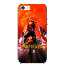 Чехол для iPhone 5/5S матовый с принтом Duke Nukem в Тюмени, Силикон | Область печати: задняя сторона чехла, без боковых панелей | Тематика изображения на принте: брутальный | взрыв | дюк нюмем | мужик | огонь | радиация | ядерный