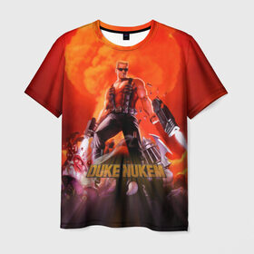 Мужская футболка 3D с принтом Duke Nukem в Тюмени, 100% полиэфир | прямой крой, круглый вырез горловины, длина до линии бедер | Тематика изображения на принте: брутальный | взрыв | дюк нюмем | мужик | огонь | радиация | ядерный
