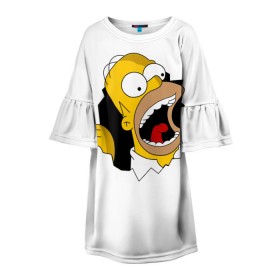 Детское платье 3D с принтом The Simpsons в Тюмени, 100% полиэстер | прямой силуэт, чуть расширенный к низу. Круглая горловина, на рукавах — воланы | Тематика изображения на принте: гомер | крик | симпсоны | спрингфилд
