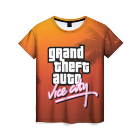 Женская футболка 3D с принтом GTA в Тюмени, 100% полиэфир ( синтетическое хлопкоподобное полотно) | прямой крой, круглый вырез горловины, длина до линии бедер | grand theft auto | gta | vice city | вайс сити | гта