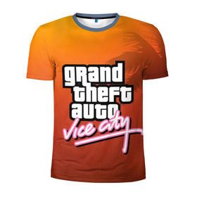 Мужская футболка 3D спортивная с принтом GTA в Тюмени, 100% полиэстер с улучшенными характеристиками | приталенный силуэт, круглая горловина, широкие плечи, сужается к линии бедра | grand theft auto | gta | vice city | вайс сити | гта