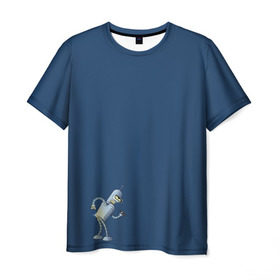 Мужская футболка 3D с принтом bender F в Тюмени, 100% полиэфир | прямой крой, круглый вырез горловины, длина до линии бедер | bender | futurama | planet express | бендер | блестящий | робот | футурама
