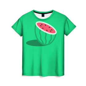 Женская футболка 3D с принтом Арбуз в Тюмени, 100% полиэфир ( синтетическое хлопкоподобное полотно) | прямой крой, круглый вырез горловины, длина до линии бедер | fruits | vegan | vegetables | vegetarian | веган | вегетарианство | еда | овощи | фрукты