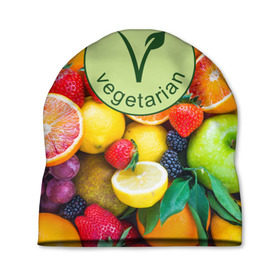 Шапка 3D с принтом Vegetarian в Тюмени, 100% полиэстер | универсальный размер, печать по всей поверхности изделия | Тематика изображения на принте: fruits | vegan | vegetables | vegetarian | веган | вегетарианство | еда | овощи | фрукты