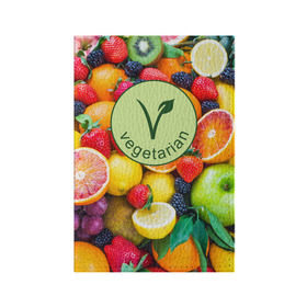 Обложка для паспорта матовая кожа с принтом Vegetarian в Тюмени, натуральная матовая кожа | размер 19,3 х 13,7 см; прозрачные пластиковые крепления | fruits | vegan | vegetables | vegetarian | веган | вегетарианство | еда | овощи | фрукты