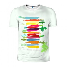 Мужская футболка 3D спортивная с принтом Feel Good в Тюмени, 100% полиэстер с улучшенными характеристиками | приталенный силуэт, круглая горловина, широкие плечи, сужается к линии бедра | fruits | vegan | vegetables | vegetarian | веган | вегетарианство | еда | овощи | фрукты