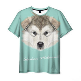 Мужская футболка 3D с принтом Alaskan Malamute в Тюмени, 100% полиэфир | прямой крой, круглый вырез горловины, длина до линии бедер | Тематика изображения на принте: alaskan malamute | dog | puppy | маламут | собака | хаски | щенок