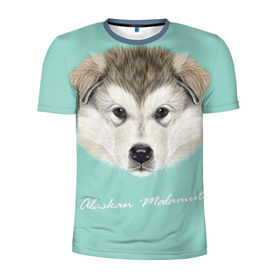 Мужская футболка 3D спортивная с принтом Alaskan Malamute в Тюмени, 100% полиэстер с улучшенными характеристиками | приталенный силуэт, круглая горловина, широкие плечи, сужается к линии бедра | Тематика изображения на принте: alaskan malamute | dog | puppy | маламут | собака | хаски | щенок