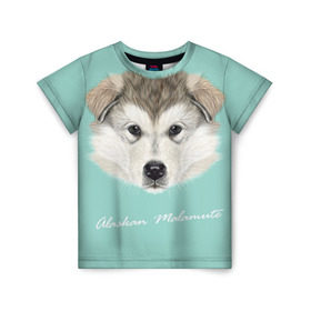 Детская футболка 3D с принтом Alaskan Malamute в Тюмени, 100% гипоаллергенный полиэфир | прямой крой, круглый вырез горловины, длина до линии бедер, чуть спущенное плечо, ткань немного тянется | alaskan malamute | dog | puppy | маламут | собака | хаски | щенок