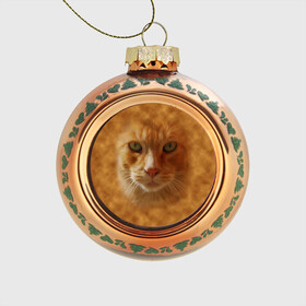 Стеклянный ёлочный шар с принтом Рыжий котик в Тюмени, Стекло | Диаметр: 80 мм | Тематика изображения на принте: животные | кот | котенок | котик | кошка | мордочка | рыжий