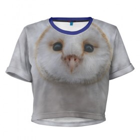 Женская футболка 3D укороченная с принтом Сова в Тюмени, 100% полиэстер | круглая горловина, длина футболки до линии талии, рукава с отворотами | глаза | животные | клюв | мордочка | птица | сова