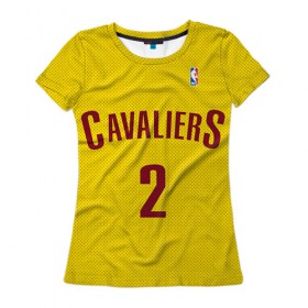 Женская футболка 3D с принтом Форма Cavaliers Cleveland жёлтая в Тюмени, 100% полиэфир ( синтетическое хлопкоподобное полотно) | прямой крой, круглый вырез горловины, длина до линии бедер | nba