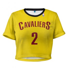 Женская футболка 3D укороченная с принтом Форма Cavaliers Cleveland жёлтая в Тюмени, 100% полиэстер | круглая горловина, длина футболки до линии талии, рукава с отворотами | nba