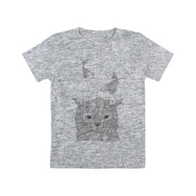 Детская футболка хлопок с принтом Мечтатель в Тюмени, 100% хлопок | круглый вырез горловины, полуприлегающий силуэт, длина до линии бедер | воздушный | дзенарт | кот | мечта | принт | раскраска | рыба | рыбки | черно белый