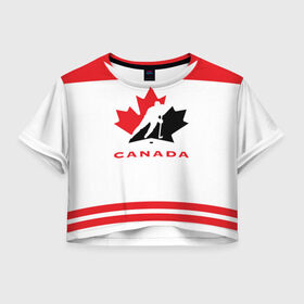 Женская футболка 3D укороченная с принтом TEAM CANADA в Тюмени, 100% полиэстер | круглая горловина, длина футболки до линии талии, рукава с отворотами | 2017 | canada | team | teamcanada | канада | мира | россия | хоккей | чемпионат | чм2017