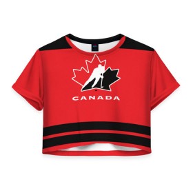 Женская футболка 3D укороченная с принтом TEAM CANADA в Тюмени, 100% полиэстер | круглая горловина, длина футболки до линии талии, рукава с отворотами | 2017 | canada | hochey | team | teamcanada | канада | мира | россия | хоккей | чемпионат | чм2017