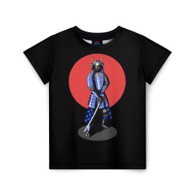 Детская футболка 3D с принтом Самурай, японское солнце в Тюмени, 100% гипоаллергенный полиэфир | прямой крой, круглый вырез горловины, длина до линии бедер, чуть спущенное плечо, ткань немного тянется | азия | воин | катана | меч | сегун | сэнсэй | харакири | честь | японец | япония