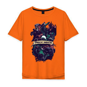 Мужская футболка хлопок Oversize с принтом Darkest Dungeon в Тюмени, 100% хлопок | свободный крой, круглый ворот, “спинка” длиннее передней части | darkest dungeon | замок | игра | логотип | рыцарь | темные подземелья | тьма | череп | чумной доктор