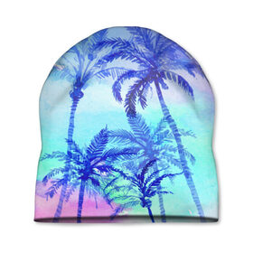 Шапка 3D с принтом Акварельное небо и пальмы в Тюмени, 100% полиэстер | универсальный размер, печать по всей поверхности изделия | 