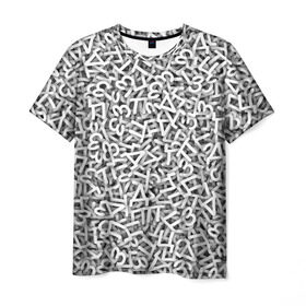 Мужская футболка 3D с принтом Узор из букв в Тюмени, 100% полиэфир | прямой крой, круглый вырез горловины, длина до линии бедер | алфавит | белый | буквы | паттерн | текстура