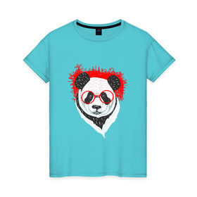 Женская футболка хлопок с принтом Умная панда в Тюмени, 100% хлопок | прямой крой, круглый вырез горловины, длина до линии бедер, слегка спущенное плечо | абстрактная | каракули | милая | очкарик | очки | панда | ручная графика | умный