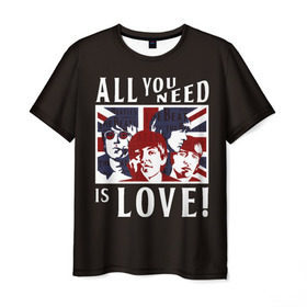 Мужская футболка 3D с принтом All You Need Is Love в Тюмени, 100% полиэфир | прямой крой, круглый вырез горловины, длина до линии бедер | Тематика изображения на принте: all | beatles | is | love | need | rock | you | битлз | ленон | любовь | музыка | о.м.с.к. | рок