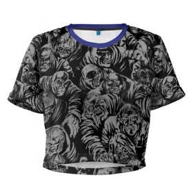 Женская футболка 3D укороченная с принтом Zombie rush в Тюмени, 100% полиэстер | круглая горловина, длина футболки до линии талии, рукава с отворотами | Тематика изображения на принте: dead | mosh | rush | walking | zombie | зомби | мертвецы | раш | ходячие