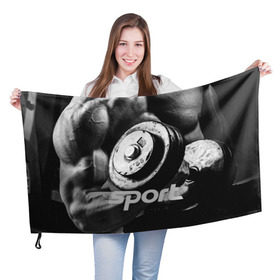 Флаг 3D с принтом Гиря и мышцы в Тюмени, 100% полиэстер | плотность ткани — 95 г/м2, размер — 67 х 109 см. Принт наносится с одной стороны | crossfit | атлетика | гантель | качалка | качок | кроссфит | мускулы | мышцы | сила | спортсмен | тяжелая