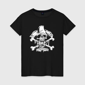 Женская футболка хлопок с принтом Череп 1 в Тюмени, 100% хлопок | прямой крой, круглый вырез горловины, длина до линии бедер, слегка спущенное плечо | мертвецы | пираты | сказки