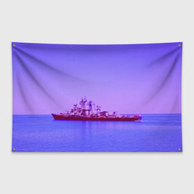 Флаг-баннер с принтом Сторожевой корабль в Тюмени, 100% полиэстер | размер 67 х 109 см, плотность ткани — 95 г/м2; по краям флага есть четыре люверса для крепления | 3d | blue | боевой | брызги | вмф | вода | военный | волны | исторический | капли | корабль | лето | море | моряк | океан | природа | ракеты | силовые структуры | шторм