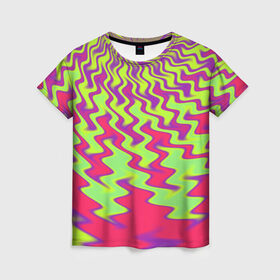 Женская футболка 3D с принтом Абстрактные завихрения в Тюмени, 100% полиэфир ( синтетическое хлопкоподобное полотно) | прямой крой, круглый вырез горловины, длина до линии бедер | Тематика изображения на принте: кислотный | психоделика | яркий