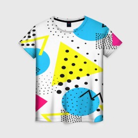 Женская футболка 3D с принтом Стильная геометрия в Тюмени, 100% полиэфир ( синтетическое хлопкоподобное полотно) | прямой крой, круглый вырез горловины, длина до линии бедер | 3d | geometry | pop art | triangle | абстракция | другие | поп арт | яркие